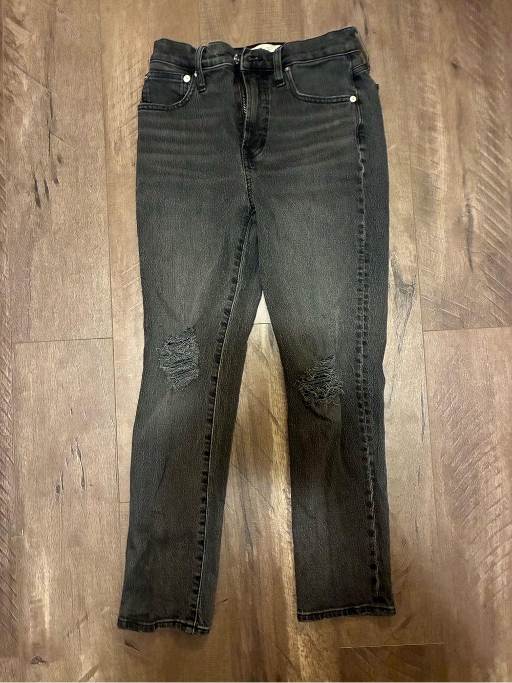 Madewell Black Straight leg Jeans with Knee Rips